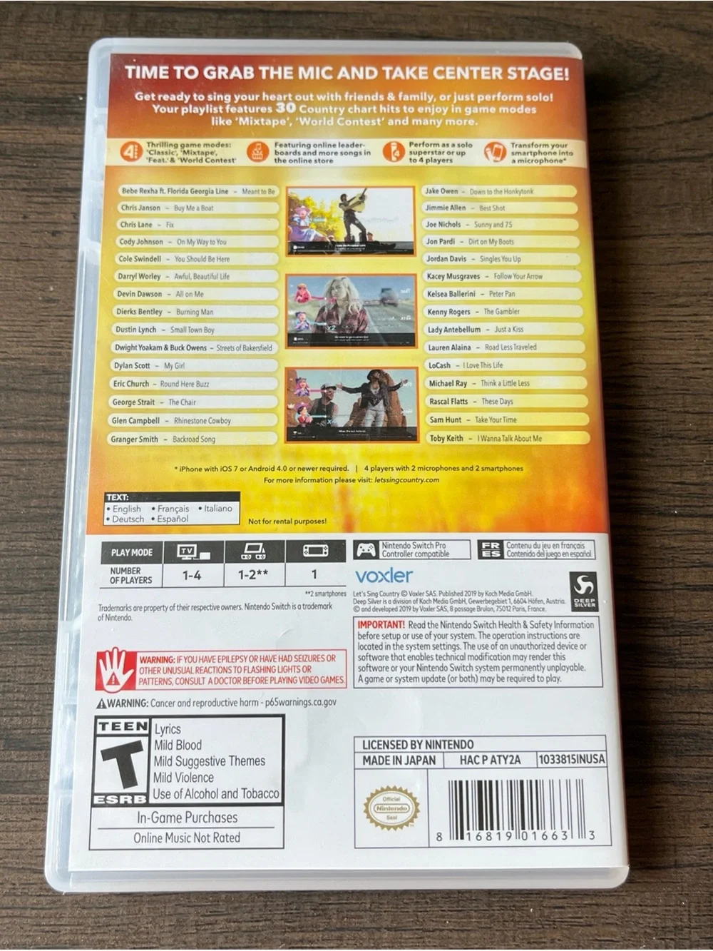 Nintendo Switch Let's Sing Country Nintendo switch game with case